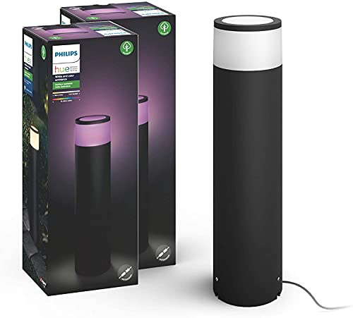 Philips Hue Calla Large Outdoor Sockelleuchte, 2er-Pack, Schwarz, 1x8W Erweiterung für den Aussenbereich schwarz 350lm, dimmbar, bis zu 16 Millionen Farben, steuerbar via App