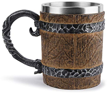 GIMOCOOL Wood Beer Mug Viking Cup Wood Barrel Beer Mug Wooden Beer Cup Wood Tankard for Bar Restaurant Home Decor 450ml