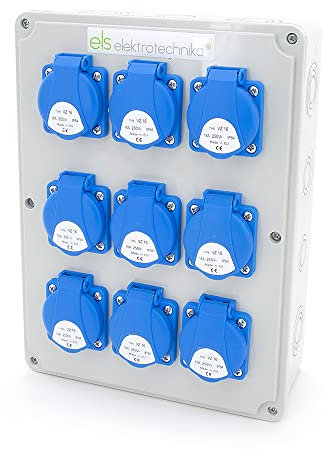 ELS Elektrotechnika Baustromverteiler Stromverteiler 9x230V Schuko Steckdosen IP54 Wandverteiler Steckdosenverteiler, Verkabelt Anschlussfertig, für Innen-/Außenbereiche, Werkstätten, Fabriken