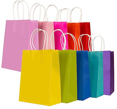 30 Stück Papiertüten 10 Farben Geschenktüten, Kraftpapiertüten mit henkel, Geschenktüten für Hochzeitsfeier, Candy Tüten zum Verpacken von Kindergeburtstag, Party, Geschenken, Feiern(15 x 8 x 21 cm)