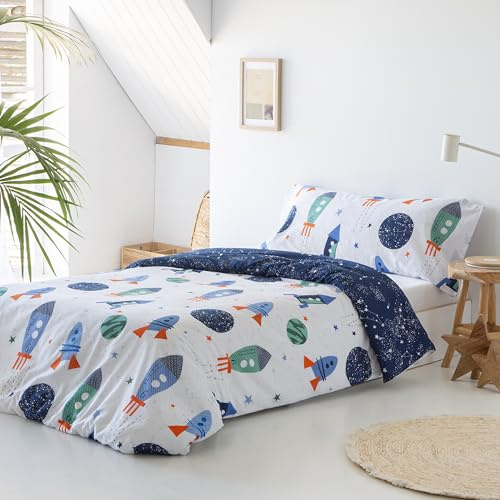 COTTON ARTean Funda Nórdica Reversible Infantil Rocket Cama de 105 Cierre con Botones. 50% algodón – 50% poliéster