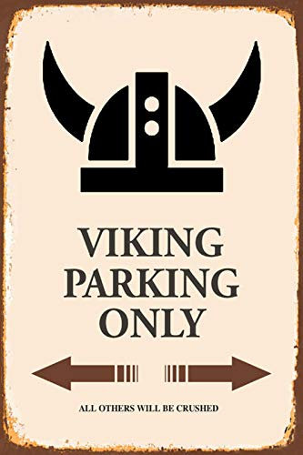 DekoDrom® Blechschild 20x30 cm Wikinger Viking parking only Parkplatz Schild Garage Stellplatz Wand Deko Bar Kneipe Sammler Geschenk