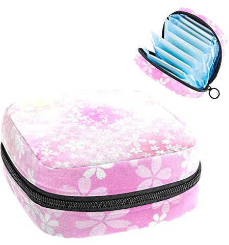 Women Sanitary Napkins Pads Handbag Ladies Menstrual Cup Pouch Girls Portable Tampon Storage Bag Cherry Blossom Period Pouch with Zipper