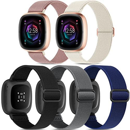 Higgs 5 Pack Armband Kompatibel mit Fitbit Versa 3 Armband/Fitbit Versa 4 Armband/Fitbit Sense Armband/Fitbit Sense 2 Armband,Weiches Elastisch Nylon Ersatzarmband für Damen Herren