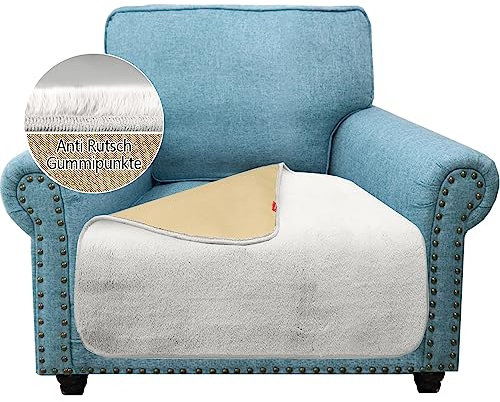 Granbest Luxus Dicken Stuhl Kissenbezüge ähnlich Kaninchenfell Stilvolle Plüsch 750GSM Stuhl Sitzbezüge Anti-Rutsch Couch Kissenbezug für Haustiere, Hunde (1 Sitzer, Elfenbein)