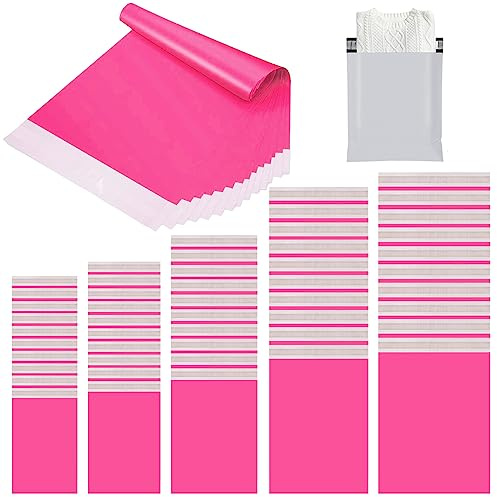 50 Stück Versandtüten für Kleidung 5 Größen,Rose Versandbeutel,Opake Kuriertasche Versandtaschen Verpackungsbeutel Plastik mit Selbstklebeverschluss,Pakettaschen Poly Kunststoffbeutel für Textilien