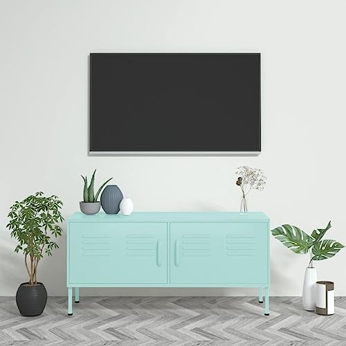 Natulvd Metal TV Stand with Storage Cabinets and Cable Management for Televisions up to 50+ Inch, Entertainment Center Console Table, Media Furniture for Living Room - Mint Green