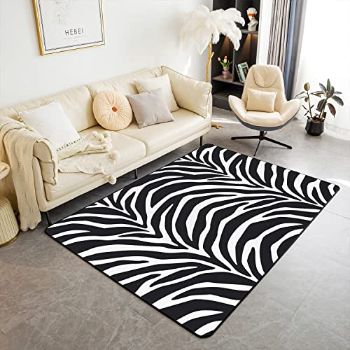 Homemissing Alfombra de rayas geométricas de cebra, para sala de estar, dormitorio, animales salvajes, alfombra decorativa moderna de arte abstracto, alfombra de interior negra y blanca, 100 x 150 cm