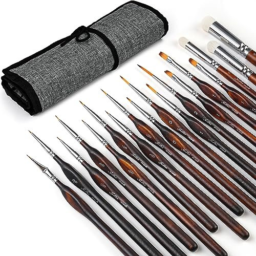 Miniatur-Pinsel Drybrush-18-teiliges Mikro-Detail-Pinsel-Set, kleine feine Detail-Modellpinsel für Acryl, Aquarelle und Malen nach Zahlen, Zitadelle, Figur, Braun