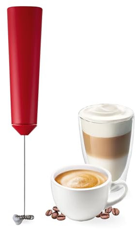 Tchibo Hand-Milchaufschäumer akkubetrieben, wiederaufladbar, inkl. USB-Ladekabel, spülmaschinengeeigneter Edelstahlquirl, für Latte Macchiato, Cappuccino und Kakao, Rot