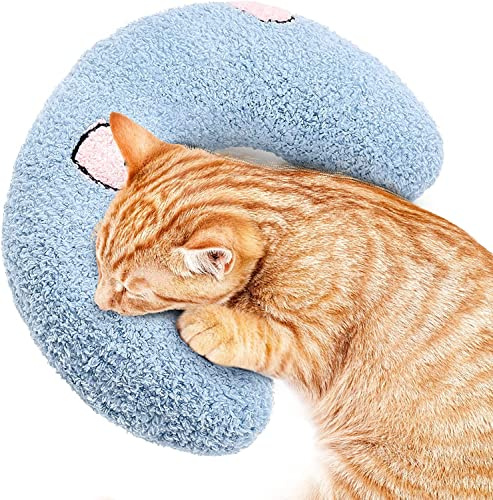 ZITUZY Kissen für Katzen | Weiches Material Kissen für Katzen | Katzenminze Kissen, Katzenminze Plüschtier | U-förmiges Kissen zum Schlafen, Ausruhen, Spielen (Blau)