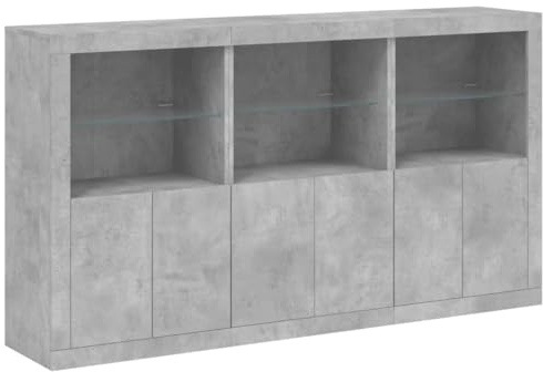 vidaXL Sideboard mit LED-Leuchten Betongrau 181,5x37x100 cm
