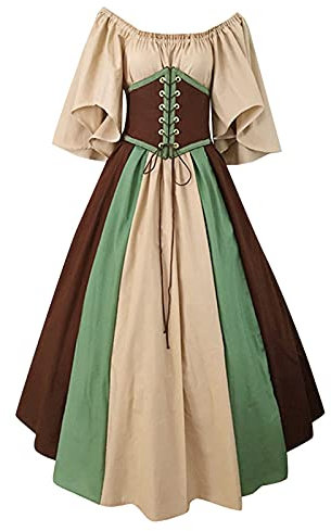 rtdgcv Mittelalterliche Korsetts Für Damen Mit Riemen Mittelalterliches Kostüm für Damen, Trompetenärmel, irisches Hemdkleid mit Korsett, traditionelles Kleid, Halloween, Mittelalterliches
