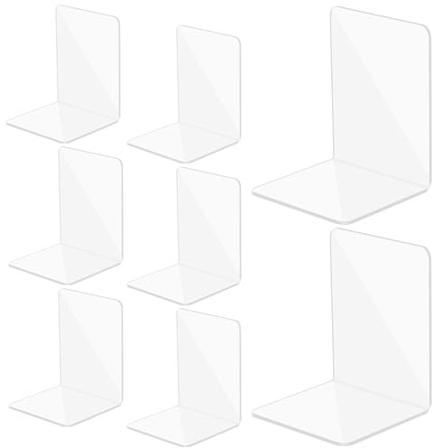 JIANTA Fermalibri in Acrilico - 4 Paia/8 Pezzi Trasparenti per Scaffali Libri, Organizzatore di Libri da Scrivania in Plastica, Decorazione Regalo Cancelleria Forniture