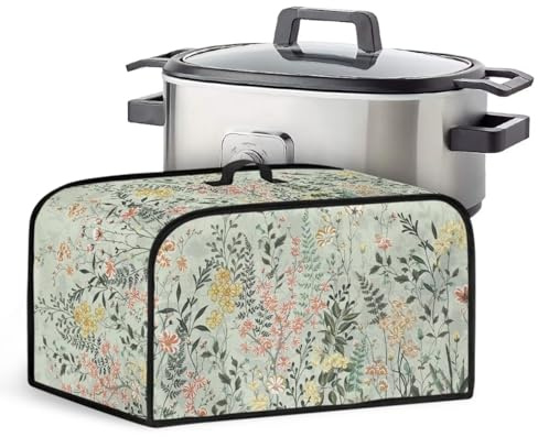 NETILGEN Crock Pot Slow Cooker Cover Multi-Cooker Dutch Oven Cover Kitchen Small Appliance Cover Compatible with Most Oval Slow Cookers for Home Kitchen Use, Flower Leaf Green