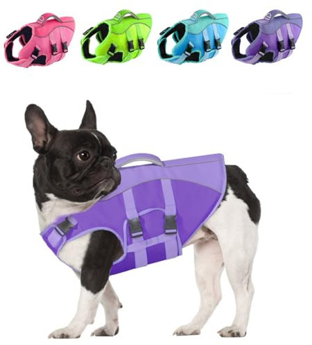 PETDSH Hundeschwimmweste, klein, hohe Schwimmweste für Hunde, zum Schwimmen, Bootfahren, reflektierende Welpen-Schwimmweste mit überlegenem Auftrieb und Rettungsgriff, verstellbare
