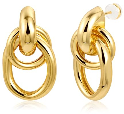 ALEXCRAFT 14K Gold Ohrringe Silber 925 Post Groß Ohrstecker mit Anhänger | Mode Statement Dupes Ohrringe Hängend Ohrhänger Dick Ohrstecker mit Anhänger Groß Chunky Klobige Tropfenohrringe Damen Frauen