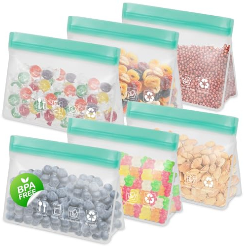 Sacchetti riutilizzabili per congelatore, stand up a prova di perdite, sacchetti in silicone senza BPA, per conservare alimenti, viaggi, organizzazione domestica (confezione da 6 - 6 piccoli)
