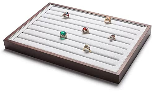 Schmuckständer Massivholz-Ring-Präsentationstablett innen aus Samt, 7 Schlitze, Ring-Ohrringe-Schaufenster-Tabletts, Halter, Schubladeneinsatz, Schmuck-Display-Organizer, Schmuck-Tablett Schaufensterp