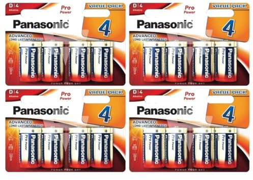 PANASONIC Lot de 4 Blisters de 4 Piles Alcalines Pro Power Gold LR20 / D - 1,5V