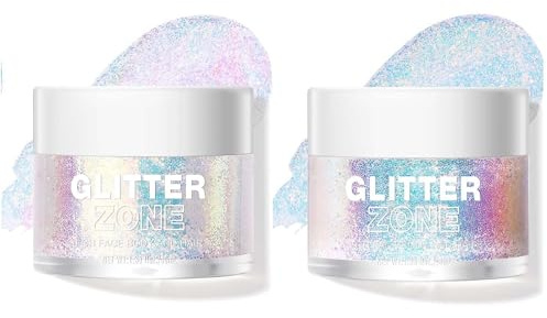 Festival Glitzer Gel for Gesicht & Körper & Haare, 2 Farben Body Glitter Kosmetische Qualität, Sequins Chunky Glitter Langlebig & Wasserfest, Holographic Glitzer für Festival, Party, Makeup