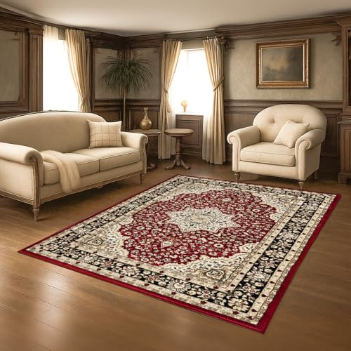 Fit Even Traditional Rome Rug – Large Washable Non-slip Carpet for living Room, Bedroom, Lounge Dining, Kitchen Thick Soft Indoor Floor Rugs (Red, 120x170 cm)