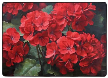 YYHHAOFA Rutschfester Teppich, 203,2 x 147,3 cm, waschbar, verschleißfest, geeignet für Wohnzimmer, Büro, Innen- und Außenbereich, rote Geranien-Drucke