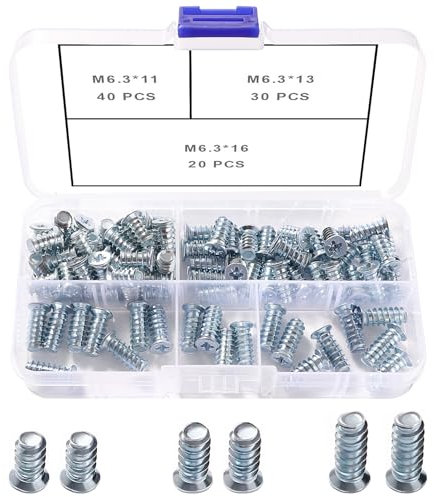 VooGenzek 90 PCS M6.3 Euro Screws Kit, Countersunk Head Furniture Screws, Screws for Drawer Rails, for Kitchen Cabinets Doors Wardrobes, Cupboard Hinges