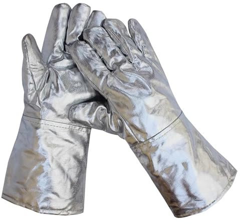XIAWEBO 300°C Schweißerhandschuhe, Hitzebeständige Handschuhe, Aluminiumfolie, Sicherheitshandschuhe für Das Kochen, Metallurgie, Schweißen