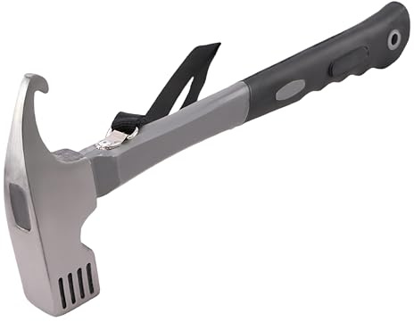 Camping-Hammer, Camping-Schlägel, Zelt-Herings-Abzieher, 30,5 cm hoher Karbonstahl, Zelthammer, multifunktionaler Outdoor-Zelt-Heringshammer, Camping-Hammer, strapazierfähig, mit Haltegurt (grau)