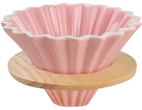 EHERDM Keramik-Kaffeetropfer mit Holzbecherständer, zum Übergießen, elegante Blumenform, V60-Sieb für 1–2 Tassen, langsames Brühen, Zubehör für Zuhause, Cafés, Restaurants, Rosa