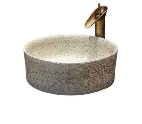 YQINQIN83B Fregadero de baño Lavabo de encimera de Arte Creativo, Lavabo de cerámica de Alta Temperatura for Patio Exterior, Redondo, Retro, Simple, for Lavar a Mano Lavabo de tocador