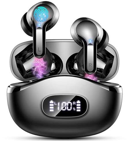Wireless Earbuds, 2025 Bluetooth 5.4 Headphones In Ear with 4 ENC Noise Cancelling Mic, 40H Wireless Earphones Deep Bass, IP7 Waterproof Ear buds Bluetooth Earbuds, LED Display, Mini UltraLight, Black