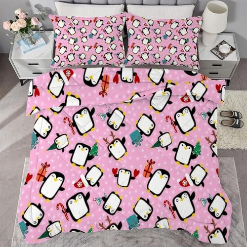 buyluhn Piumino completo con pinguino, reversibile, per tutte le stagioni, 7,5 tog, lavabile in lavatrice, per letto matrimoniale, estate e inverno, leggero, 2 federe