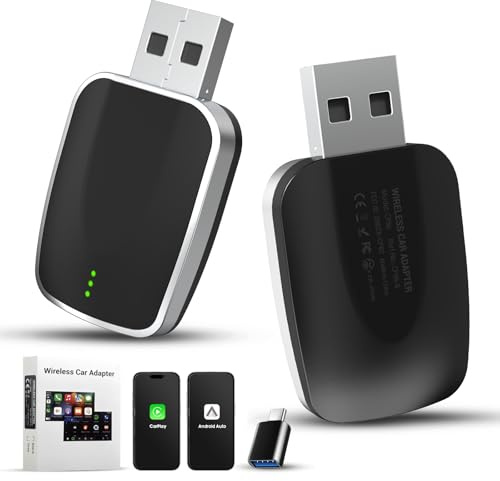Mini Wireless CarPlay & Android Auto Adapter 2-in-1 – 2025 Upgrade, Superschnelle Verbindung ohne Verzögerung, Plug & Play Dongle mit USB A & C, kompatibel mit iPhone iOS 10+ & Android 11+
