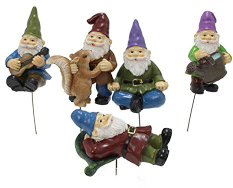 Lamppdcor 5PCS Plant Pot Gnomes, Garden Stakes Ornaments Stick Resin Figurine Decor for DIY Yard Lawn