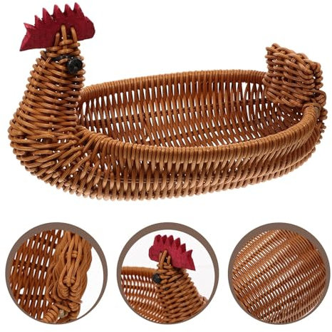 MENGLI-2024 Fruit Basket Fruit Baskets Rattan Woven Fruit Basket Cute Chicken Shaped Fruit Bread Basket Snack Tray Food Serving Basket Easter Egg Hunting Game Rattan Storage