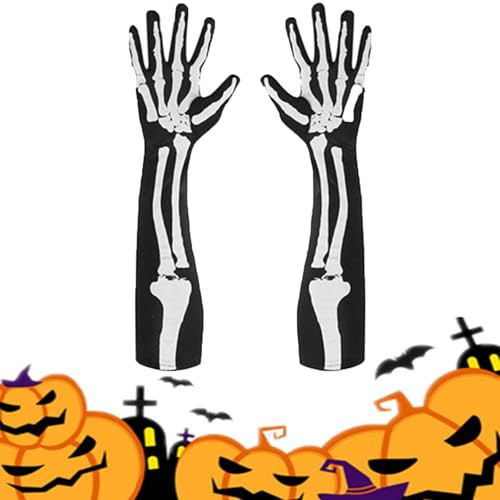 Rakiuty Gants Squelettes d'Halloween,Gants Squelette,pour Soirées à Thème pour Carnaval Halloween Cosplay,Noir