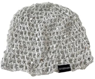 BrightGlow Damen Handgefertigte Häkelmütze Mädchen Mesh-Häkel-Haarnetz mit Pailletten Gestrickte Haarnetz Glitzer-Pailletten Netz Häkelmütze Mode Hut Weiche Strickmütze