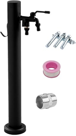 Colonne d'eau de jardin d'extérieur en acier inoxydable avec robinet – Support de tuyau vertical autoportant – Fontaine décorative et distributeur d'eau design bouche d'incendie (60 x 6 cm)