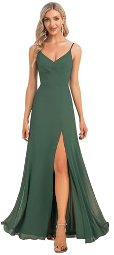 Ever-Pretty Women's A Line Spaghetti Straps V Neck Long Chiffon Asymmetry Prom Dress with Slit ES0128B