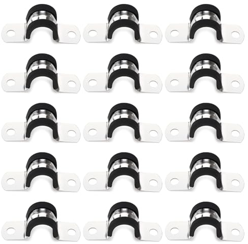 YYIGVMO 15 Piezas 16mm Clips U Forrados de Goma, Abrazaderas de Tubo de Acero Inoxidable Goma, para Tuberías y Cables