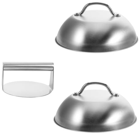 HOLIDYOYO Presse à Burger Acier Inoxydable avec Couvercle Rond pour Barbecue Extérieur Accessoire Pratique pour Cuisson Facile et Fondre Fromage Kit pour Grillades et
