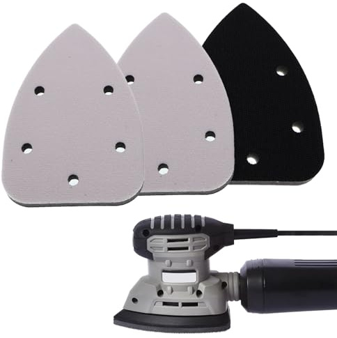 3PCS Detail Mouse Sanding Interface Pad, 140x100mm Foam Interface Triangle Sanding Pads with 5 Holes, Hook and Loop Foam Triangle Sanding Pads, Mouse Sander Sandpaper Backing Pad for Sande