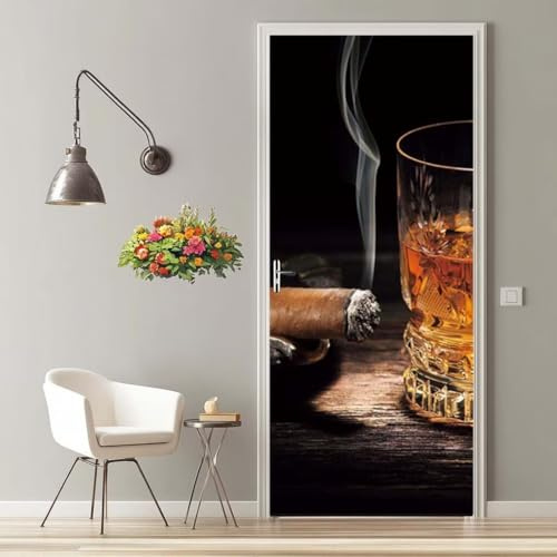 Türtapete Selbstklebend 90X200 cm Türaufkleber 3D Türfolie Selbstklebend Zigarre Bier Klebefolie Türposter PVC Wasserfest Wandbild für Schlafzimmer Wohnzimmer Bad Tür Tapete -MT2273