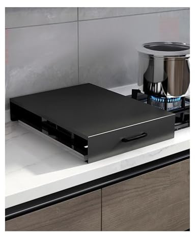 Cubierta for estufa de gas con forma de tabla de fideos, cubierta superior de estufa con asas, cubierta de encimera, protectores de cocina de gas for espacio de encimera(Black,80x50x7cm)