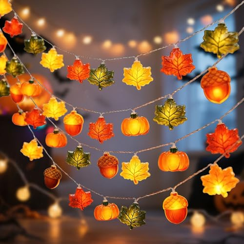 Cadena de Luces de Otoño,Luces de Decoración de Otoño 3m,Bellotas Cadena de Luces Otoñales,Guirnalda de Luces para Interior,Bellota,Calabaza,Hojas de Otoño,para Acción de Gracias,Navidad,Boda