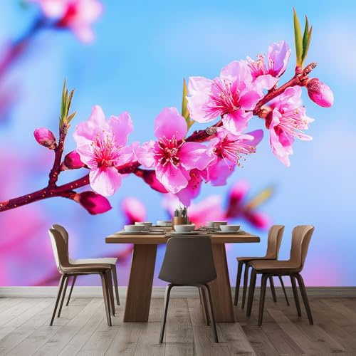 Carta da parati Fiori Di Pesco Rosa 300x210 cm Murale Carta da parati Stampa 3D Moderna, Fotomurale Decora per Camera Letto, Soggiorno, Stanza Bambini