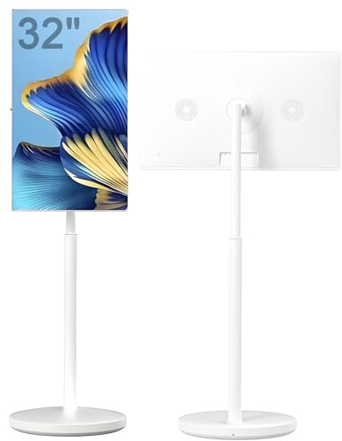 LMzythrop TV Portátil,32 Pulgadas Tele Portatil con Pie Ajustable en Altura,Cámara de 4K,Televisor Pantalla Táctil con Duplicación de Pantalla,Pizarra Digital,Control Remoto 8+256G