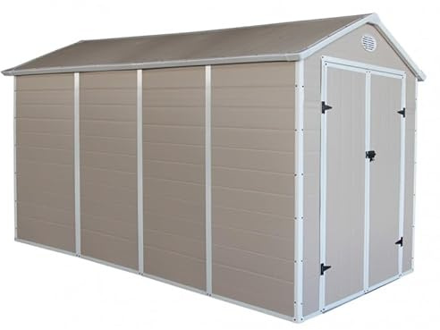 Jôbu Abri de Jardin en Résine Beige 6,99m² | Structure Acier Galvanisé | Kit d'ancrage Inclus | Double Porte Verrouillable | Fenêtre et Ventilation | Garantie 10 Ans